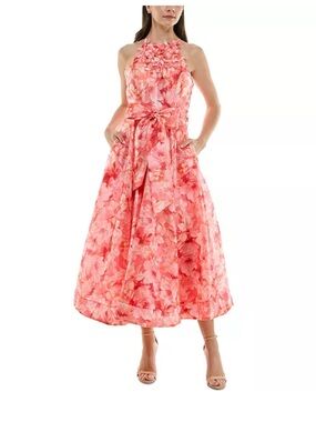 Taylor Coral Pink Floral Halter Midi Dress